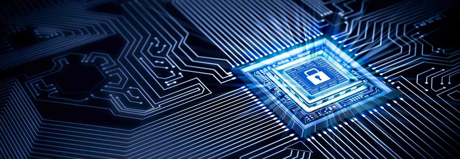 Das Bild zeigt eine dunkle Platine mit Leitern, die zu einem Mittelpunkt führen, auf dem ein virtuelles Schloss liegt.